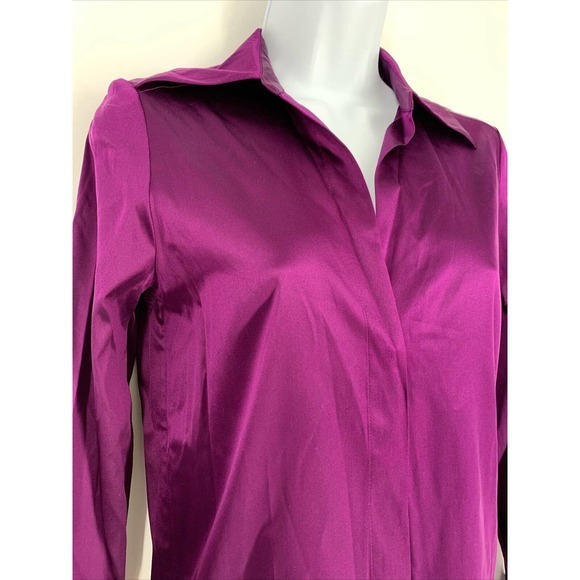 VINTAGE Y2K Silk Satin Button Up Shirt Kenar Purple NWT Sz 2 Small - Picture 2 of 8